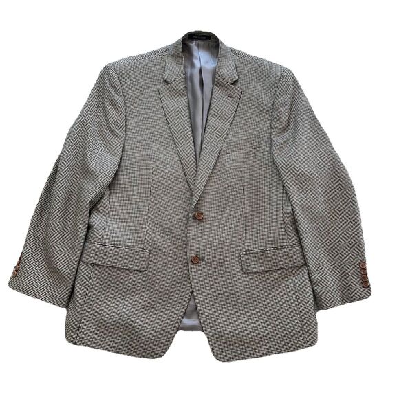 Lauren Ralph Lauren Men’s Vintage Blazer Silk Wool Jacket 42S Houndstooth Beige - Picture 1 of 11